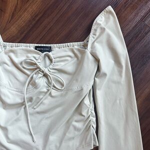 White Fox Bell Sleeve Bow Tie Ruched Side Top